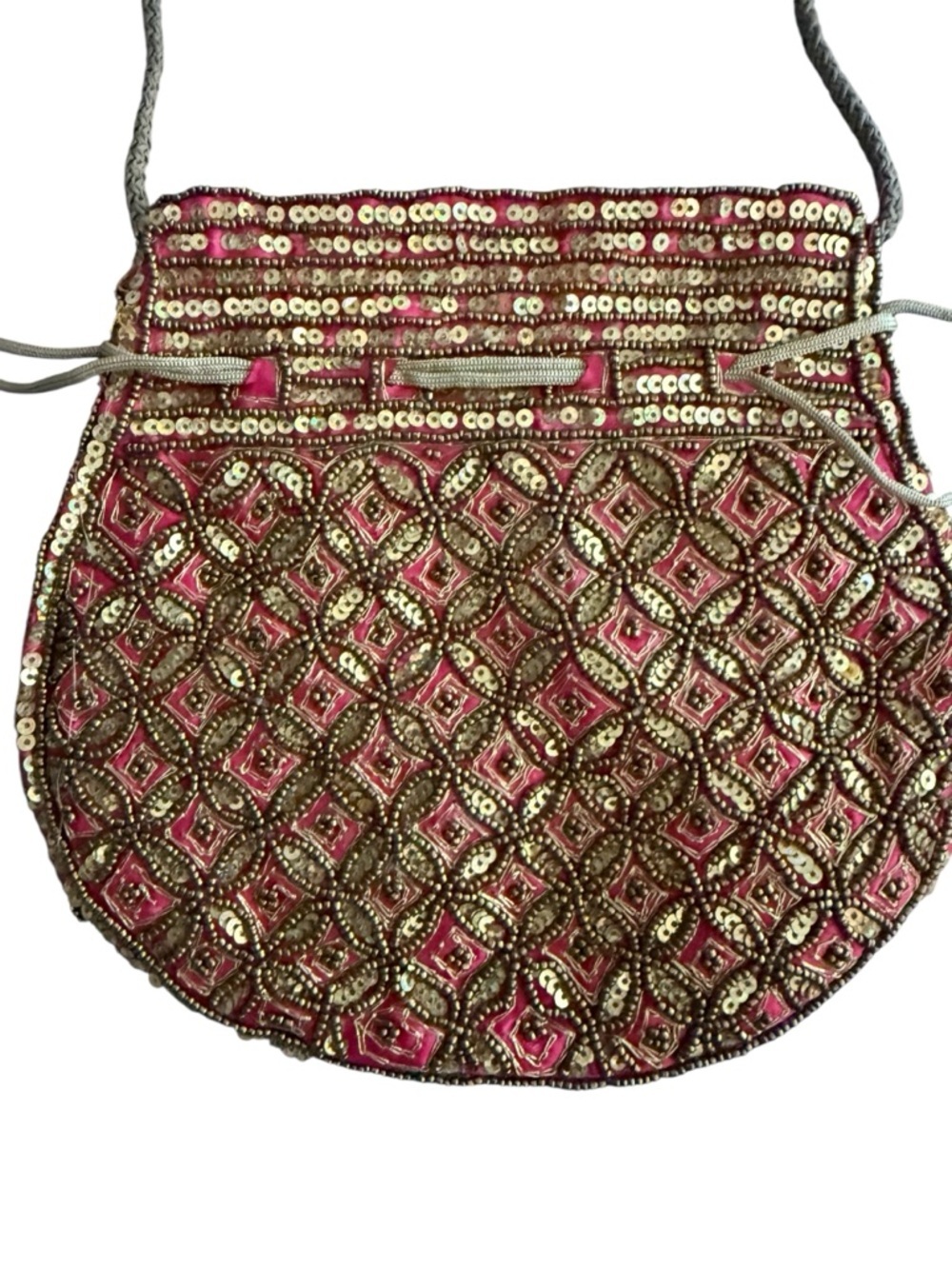 Vintage Pink Gold Beaded Evening Bag Clutch Boho Glam Formal Statement Purse - Picture 3 of 6
